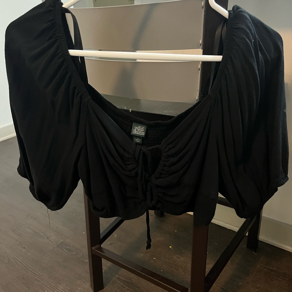 Wild Fable Black Ruched Puff Sleeve Blouse